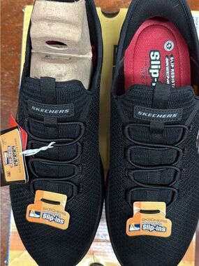 Skechers Black Knit Slip-On Sneakers with Red Insoles